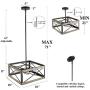 GEPOW Farmhouse Cage Chandelier, Rustic Wood Square 4 Light Fixture for Dining Room, Living Room, Bedroom, Foyer and Kitchen Island