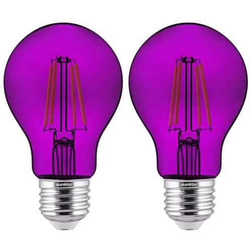 Sunlite 81081 LED Filament A19 Standard Colored Transparent Dimmable Light Bulb, 2 Pack, Purple