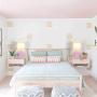 Bedside Touch Control Table Lamp with 2 USB Ports & AC Outlet, 3 Way Dimmable Nightstand Lamps, Pink Metal Base & White Fabric Shade, Modern Desk Light for Bedroom Living Room, 2700K Bulb Included