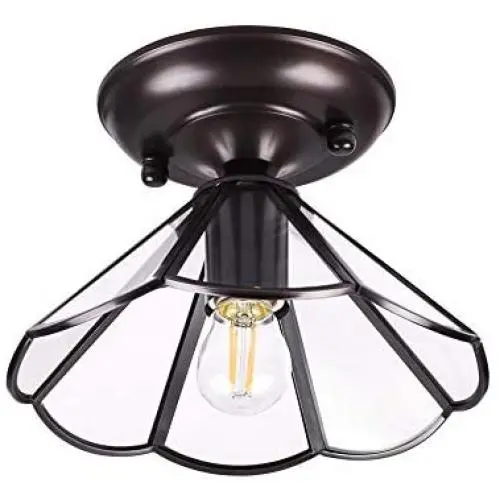 Gaze Vintage Bronze Semi Flush Mount Ceiling Light (6.29'' H) Clear Glass Cone Shape Ceiling Lamp for Bedroom,Living Room,Foyer,Hallway,Entrance