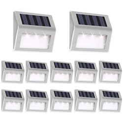 Otdair Solar Deck Lights, 3 LED Solar Step Lights Outdoor Auto On/Off Stainless Steel Solar Stair Lights Waterproof Wireless Solar Powered Lights for Fence Patio Garden Pathway - White 12 Pack