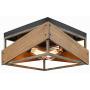 Rustic Flush Mount Ceiling Light Fixture, 2-Light Metal and Solid Wood Square Industrial Ceiling Lighting Fixtures for Farmhouse Hallway Living Dining Room Bedroom Kitchen Balcony Entryway