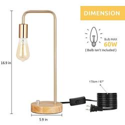 HAITRAL Industrial Table Lamps - Edison Bedside Lamps Set of 2 for Bedroom, Living Room, Office Gold (Without Blub