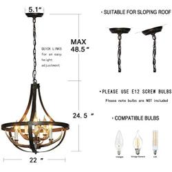 Unitop Farmhouse Chandelier-6 Light Iron Antler Chandelier-Pendant Lighting for Kitchen Island Bedroom Dining Room Cafe Bar Living Room 3008C-6