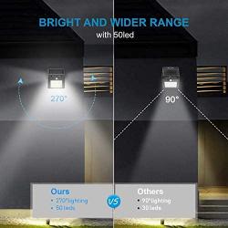 Solar Lights Outdoor, 50 LED/3 Working Mode, 270° Wide-Angle Solar Motion Sensor Lights Wireless Waterproof Outdoor Lights for Garden Fence Patio Garage Pool 4 Pack