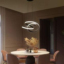 Modern LED Pendant Light, Chic Irregular Ring Chandelier Contemporary Adjustable Hanging Light for Living Dining Room Bedroom, 32W 4000K Neutral White, Matte Black