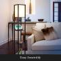 Brightech Maxwell Shelf Floor Lamp w. Wireless Charging Station, USB Port & Outlet - Column Lighting for Bedrooms, Offices & Living Rooms - Contemporary Skinny Nightstand & Tower Light - Black