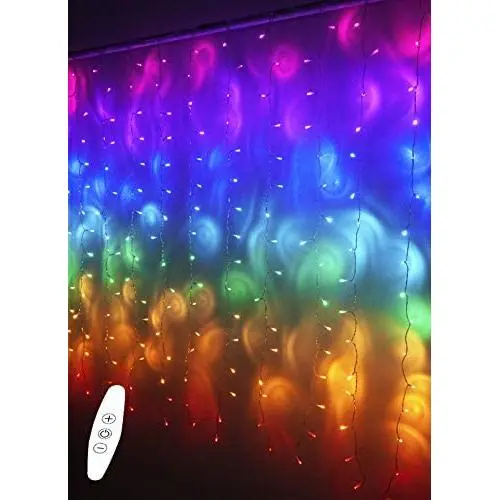 LED Rainbow String Curtain Lights with Dimmer Switch, USB Rainbow Fairy Icicle lights for Girls Room, Teen Room, Bedroom Decor, Mermaid & Unicorn Room Décor, Birthday,Party, Christmas Décor,Wall Decor