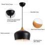 CHYING Modern Wood Pattern Dome Pendant Light, Lantern Simple Lighting with E26 40W Bulb Black Metal Shade Industrial Ceiling Light Fixture for Kitchen Island Dining Room Barn Living Room