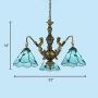 KWOKING Lighting Tiffany Hanging Lamp Mermaid Design 3 Lights Vintage-Style Chandelier Light with Stained Glass Lampshade 23'' Width Dining Room Light in Blue