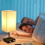 KINGSO USB Table Lamp Bedside Table Lamp with 2USB Charging Ports and Outlet, 3 ON/Off Switch Settings for Bedroom, Living Room, Office (Bulb Not Included)