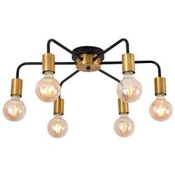 Industrial Sputnik Chandelier 6-Light Black Modern Chandelier Fixture Classic Mid Century Semi Flush Mount Ceiling Light E26 Lamps Applicable: Living Room Study Dining Room Kitchen Bedroom