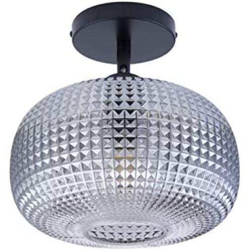 Archiology Flush Mount Ceiling Light , Matte Black Matal Ceiling Light Fixture with Smoke Oval Glass Shade, Pendant Lamp for Kitchen Dining Room Bedroom Hallway Living Room (Black)