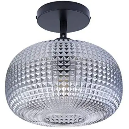 Archiology Flush Mount Ceiling Light , Matte Black Matal Ceiling Light Fixture with Smoke Oval Glass Shade, Pendant Lamp for Kitchen Dining Room Bedroom Hallway Living Room (Black)