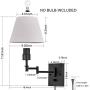 Wall Sconce Sets of 2 Wall Lamps with Plug in Cord Adjustable Swing Arm Wall Lights Bedroom Fabric Shade Wall Mount Sconce Fixtures for Living Room Bedside Hallway (Black base, White shade)