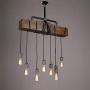 Industrial Rustic Wood Beam Linear Island Pendant Light 8-Light Chandelier Lighting Hanging Ceiling Fixture