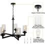 VINLUZ Farmhouse Chandelier 5 Light Pendant Light for Dining Room in Matte Black Finish with Clear Glass Shade Rustic Metal Kitchen Island Lighting Fixture Ceiling for Bedroom Foyer Cafe Bar Corridor