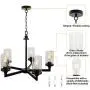 VINLUZ Farmhouse Chandelier 5 Light Pendant Light for Dining Room in Matte Black Finish with Clear Glass Shade Rustic Metal Kitchen Island Lighting Fixture Ceiling for Bedroom Foyer Cafe Bar Corridor