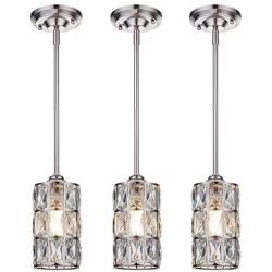 Doraimi 1 Light W4 3/4''H8 3/4'' Prism Crystal Pendant with Brushed Nickel (Set of 3) Classic for Bar, Dining Room, Corridor,Living Room. LED Bulb(not Include)