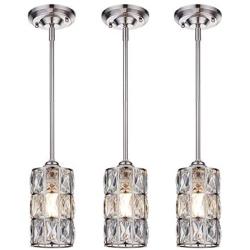 Doraimi 1 Light W4 3/4''H8 3/4'' Prism Crystal Pendant with Brushed Nickel (Set of 3) Classic for Bar, Dining Room, Corridor,Living Room. LED Bulb(not Include)