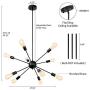 Modern 8 Lights Sputnik Chandeliers Semi Flush Mount Ceiling Light Fixture Mid Century Ceiling Pendant Lighting for Living Room Dining Room Bedroom Kitchen (Black 10-Light)