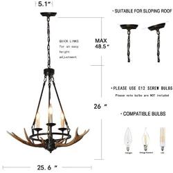 Unitop Rustic Antler Chandelier, 3 Light 25.6'' Diameter Farmhouse Pendant Light Fixture for Living Room Kitchen Island Cafe Bar