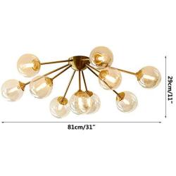 Modo Lighting Glass Ceiling Light Modern 10-Light Globe Chandeliers Mid Century Brass Ceiling Pendant lamp for Bedroom Living Room (10-Head Ceiling Light)