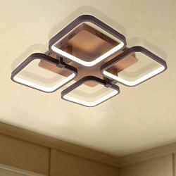Leniure Coffee Square LED Light Ceiling Lamp Contemporary Chandelier Lighting Fixture 18'' Wide 18'' Deep 4'' High, Warm White 3000K