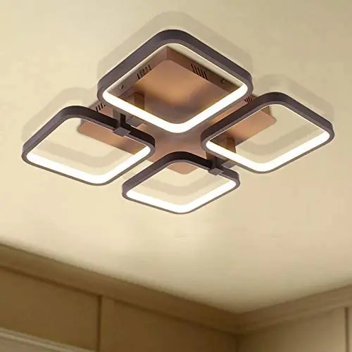 Leniure Coffee Square LED Light Ceiling Lamp Contemporary Chandelier Lighting Fixture 18'' Wide 18'' Deep 4'' High, Warm White 3000K