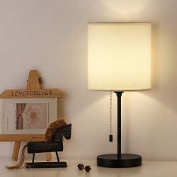 Bedside Table Lamp Modern Table Lamps Classic Nightstand Desk Light with Metal Base and White Cream Color Linen Fabric Shade for Bedrooms, Living Room, Cafe, Office