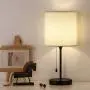 Bedside Table Lamp Modern Table Lamps Classic Nightstand Desk Light with Metal Base and White Cream Color Linen Fabric Shade for Bedrooms, Living Room, Cafe, Office