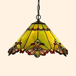 LITFAD Tiffany Style Pendant Lighting Stained Glass Cone Pendant Light 2 Lights Antique Ceiling Lamp Art Decoration Ceiling Hanging Light for Dining Room Restaurant Study Room - Green, 12.6'' (32 cm)