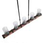 Eumyviv C0022 Metal Pendant Lamp with Glass Shade Retro Rustic Chandelier Edison Vintage Decorative Ceiling Fixture Hanging Luminaire, Wood 5 Lights