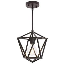 VINLUZ 1-Light Lantern Pendant Oil Rubbed Bronze Kitchen Island Light Fixtures Ceiling Hanging Lamp Metal Cage Chandeliers Adjustable Height Farmhouse Lighting Entryway Dining Rooms Bedrooms