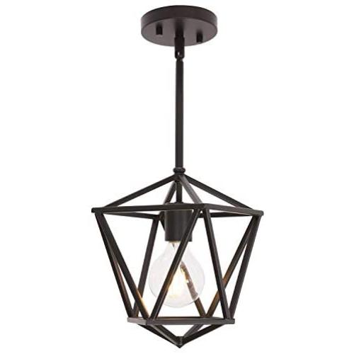 VINLUZ 1-Light Lantern Pendant Oil Rubbed Bronze Kitchen Island Light Fixtures Ceiling Hanging Lamp Metal Cage Chandeliers Adjustable Height Farmhouse Lighting Entryway Dining Rooms Bedrooms