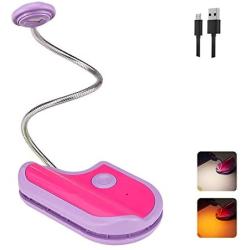 BIGMONAT Rechargeable Clip on Book Light for Reading,Small Amber Reading Light Dimmable,Portable LED Reading Lamp with 360° Rotary Light Neck,Wireless Reading Light for Kids (Purple)