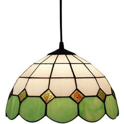 12 Inch Tiffany Style Chandeliers, 1 Light, Vintage Stained Glass Dining Room Ceiling Light Fixtures, Retro Decoration Pendant Hanging Lamp for Bedroom Living Room Restaurant,Green