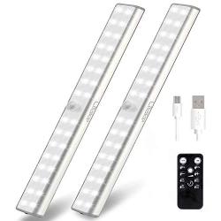 Litake Under Cabinet Lighting Rechargeable, Dimmable Wireless 32 LED Closet Under Counter Shelf Lights with Remote, Stick On Magnetic LED Light Bar with Timer,2 Packs