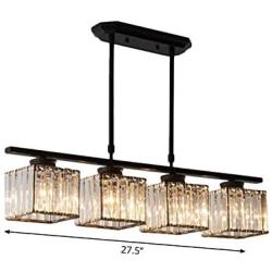 CraftThink Pendant Light Hanging Ceiling Light Modernism Square Clear Faceted Crystal Glass 4 Lights E26 Lighting for Dining Living Room Bedroom Hotel Restaurant, Color: Black