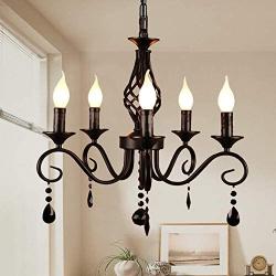 Ganeed French Country Chandeliers,5 Lights Black Crystal Candle Chandelier,Industrial Vintage Pendant Light Fixture Hanging Light for Island Kitchen Dining Room Farmhouse