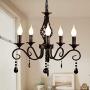 Ganeed French Country Chandeliers,5 Lights Black Crystal Candle Chandelier,Industrial Vintage Pendant Light Fixture Hanging Light for Island Kitchen Dining Room Farmhouse