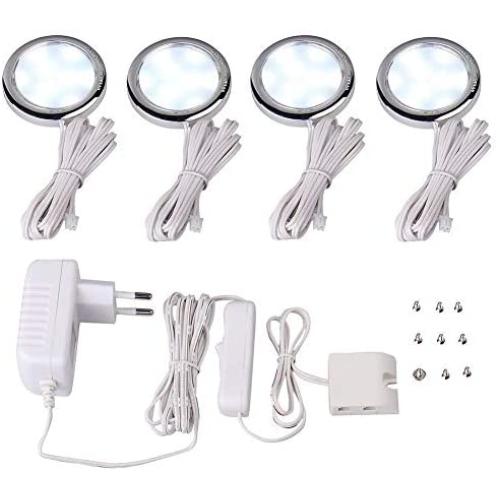 Cefrank LED Cabinet Lighting, 4-Pack Slim Low Profile Under Shelf Accent LED Puck Lights Closet Under Lighting - White
