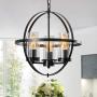FERWVEW 14.2'' Farmhouse Rustic Black Globe Ceiling Hanging Lighting Foyer Chandelier Light Fixture,3-Light Modern Metal Pendant Lighting for Kitchen Island Hallway Living Dining Room Bedroom Entryway
