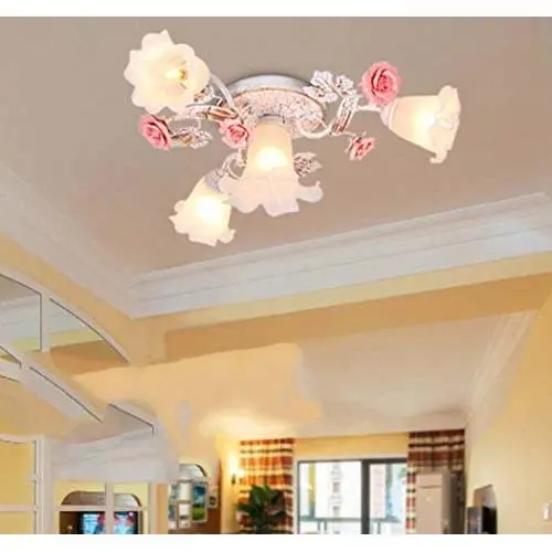 Tochange Pastoral Rustic Rose Ceiling Lamp Fixture for Living Room Romantic Floral Ceiling Pendant Light for Bedroom Dining Room Kitchen Art Chandelier Lighting,110-240V,E27,4 Head