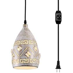 LBTSMUK White Crystal Swag Lights with 16 Plug-in FT Cord & On/ Off Dimmer Switch, Metal Hanging Pendant Light, Rustic Hanging Lamps for Kitchen Island Living Room Hallway