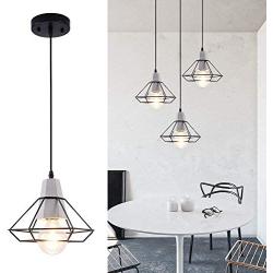 LBTSMUK Black Cage Pendant Lighting with Metal Shade Modern Concrete Ceiling Hanging Light for Kitchen Island Cafe Loft Counter Dining Room Bar Spiral Staircase