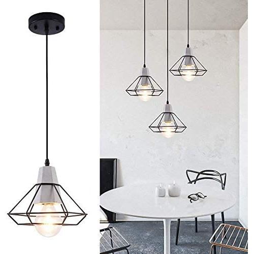 LBTSMUK Black Cage Pendant Lighting with Metal Shade Modern Concrete Ceiling Hanging Light for Kitchen Island Cafe Loft Counter Dining Room Bar Spiral Staircase