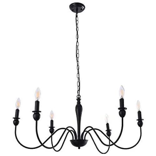 6 Lights Black Chandeliers Farmhouse Industrial Classic Candle Ceiling Rustic Pendant Light Fixture for Dining Living Room Bedroom Kitchen Island Hanging Lighting