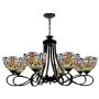 LITFAD 8 Lights Pendant Light Tiffany Stained Glass Dragonfly Patterned Chandelier in Wrought Iron Style 110V-120V Ceiling Hanging Light for Coffee Shop Restaurant Dining Room Living Room