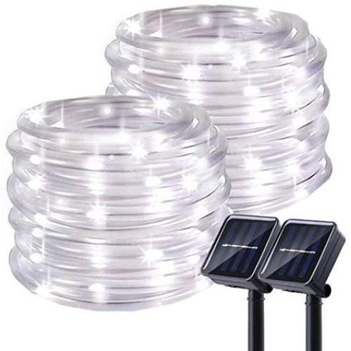 Chinety Solar String Lights Outdoor, 2 Pack 100 LED Solar Rope Lights 8 Modes Silver Wire Fairy Lights Waterproof Outdoor PVC Tube String Lights for Garden Fence Yard Summer Party Decor (Cool White)